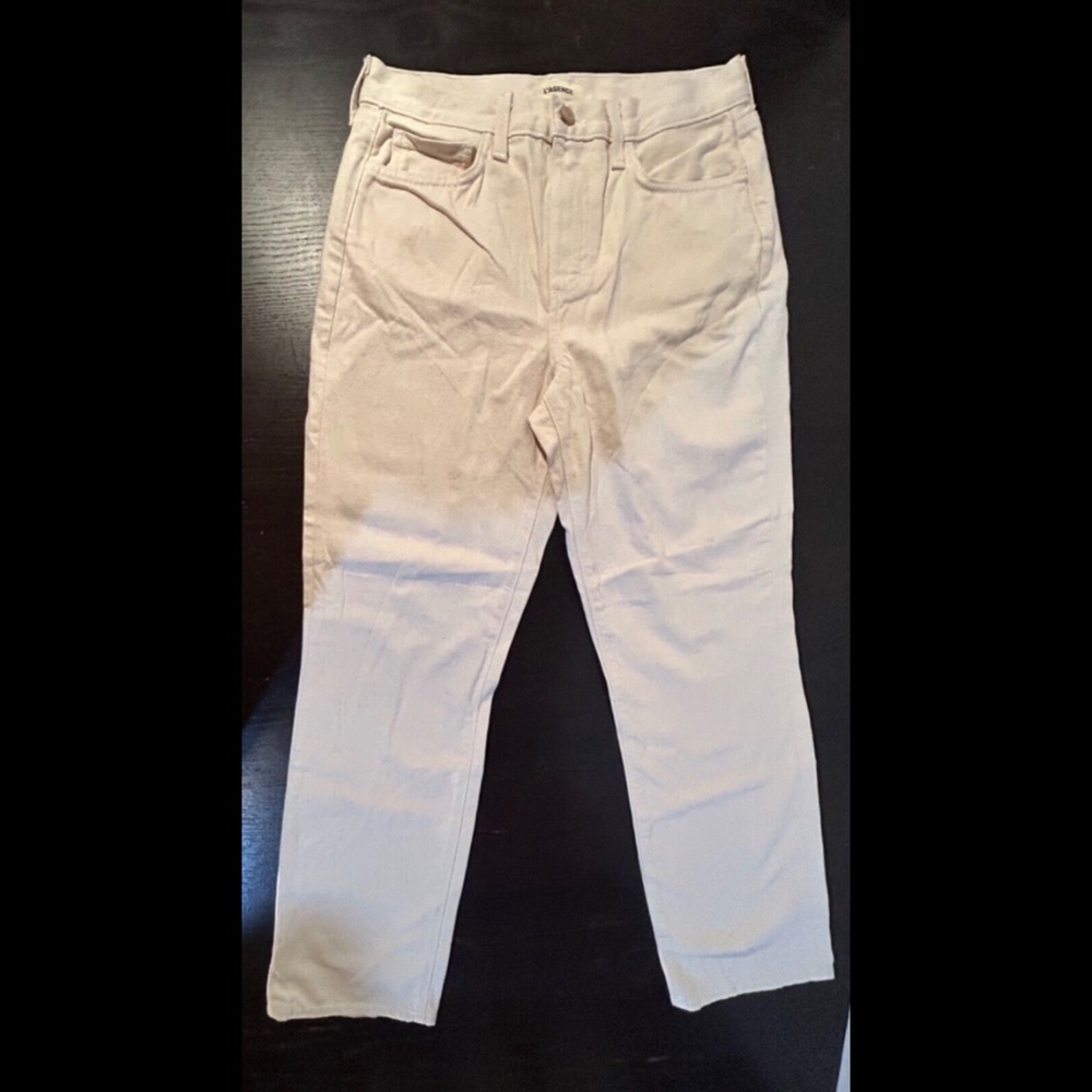 L'Agence Adele Color Cropped Straight Leg Mid-Rise Jeans Cream Textured Size 25